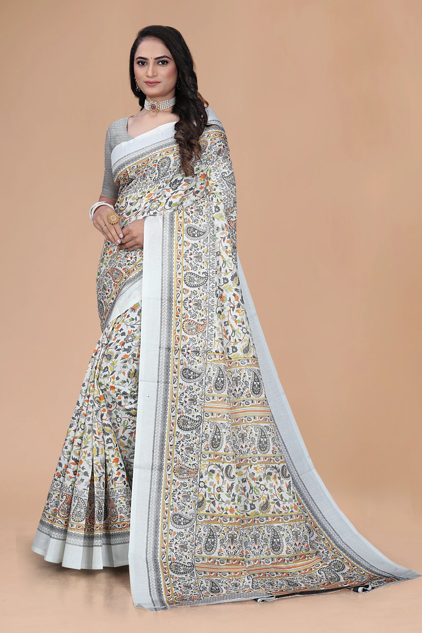 Rajwadi Katha – Handcrafted Rajasthani Block Print Saree