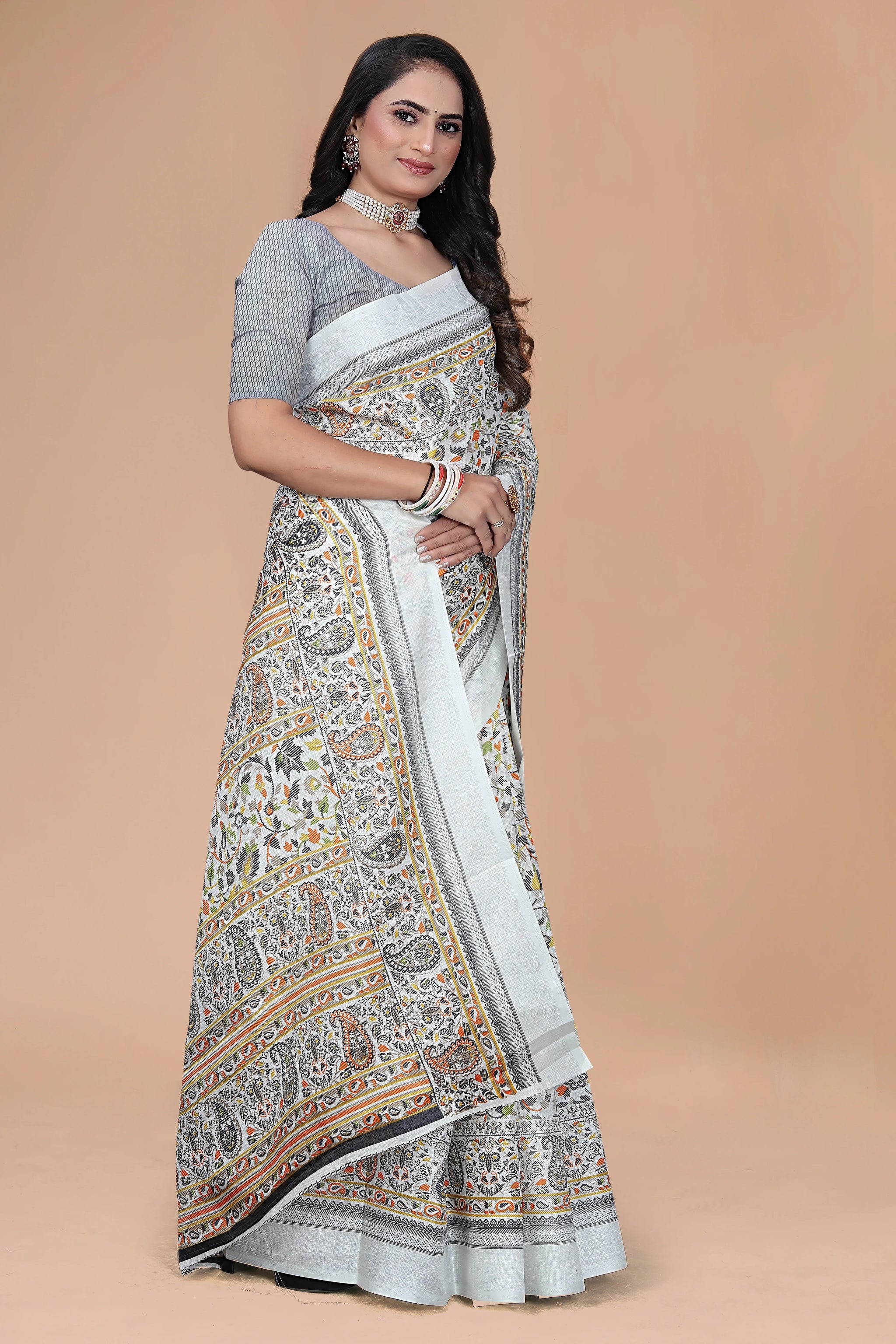 Rajwadi Katha – Handcrafted Rajasthani Block Print Saree