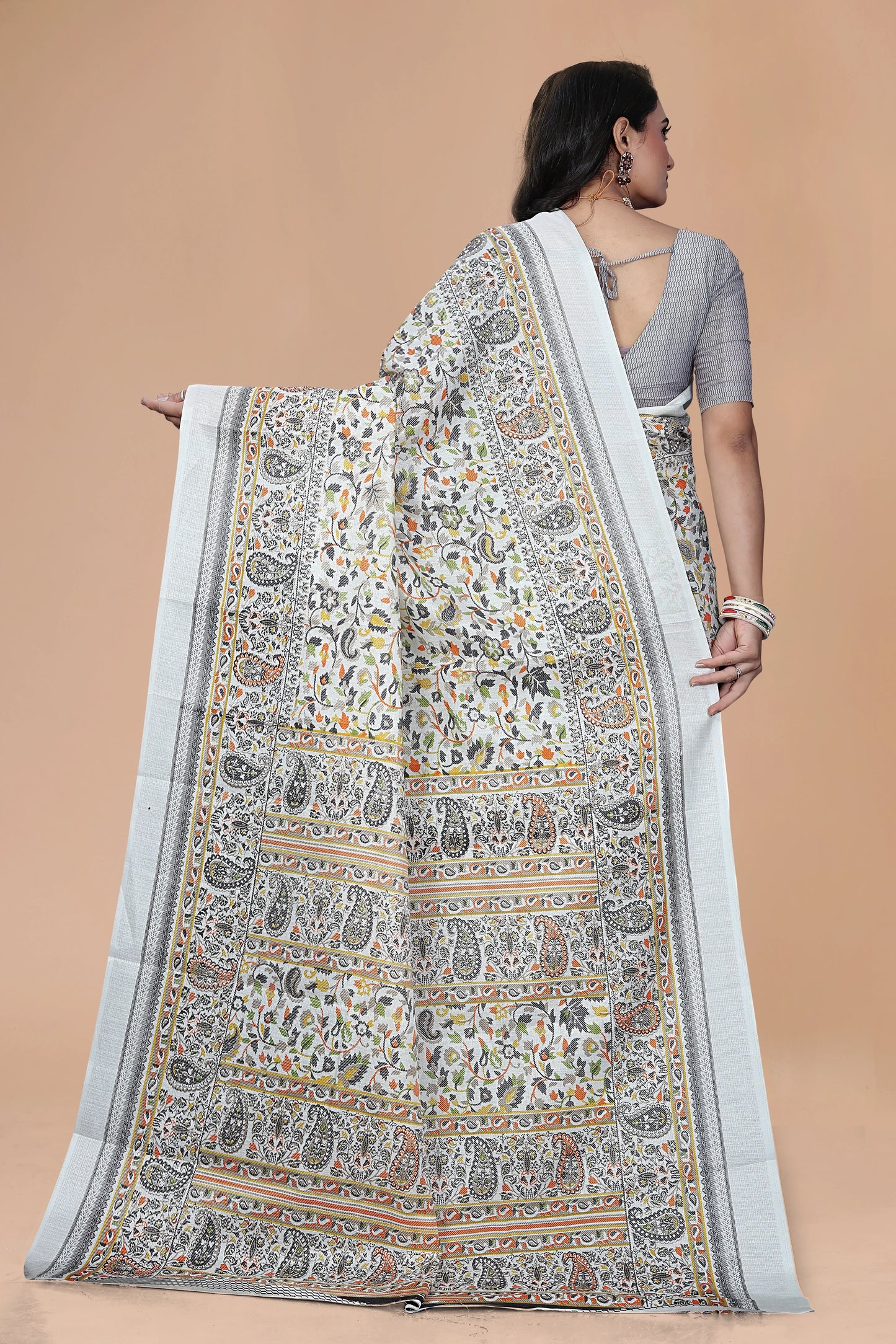 Rajwadi Katha – Handcrafted Rajasthani Block Print Saree